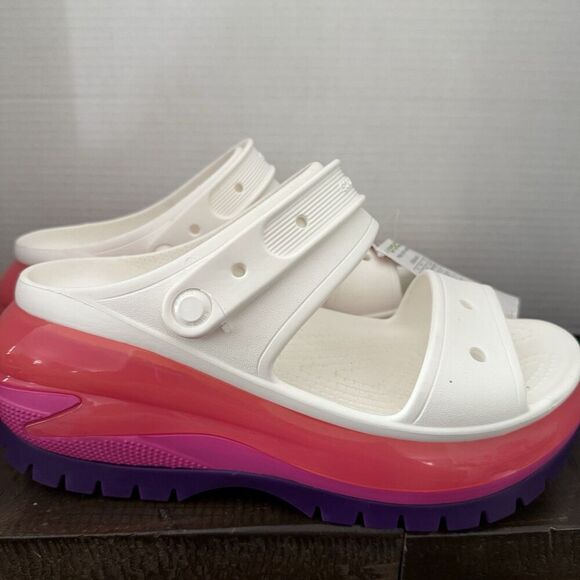 Crocs Mega Crush Sandal Women’s Size 11 Men’s 9 Platform New White Rainbow Soles - Picture 5 of 8